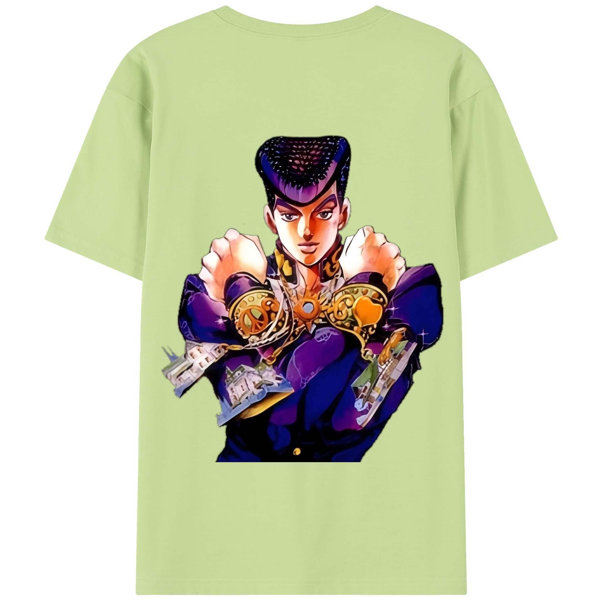 （画像用） ジョジョの奇妙な冒険 ひがしかた じょうすけ JoJo's Bizarre Adventure Higashikata Josuke 綿100％半袖Tシャツ（背面プリント）